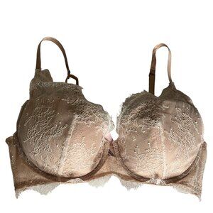 Victorias Secret Beige Lace Lined Plunge Bra 34D/D75 Adjustable Straps